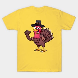 Happy Turkey With Pilgrim Hat T-Shirt